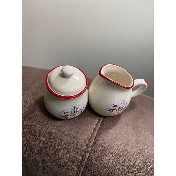 Royal Seasons Christmas Snowman Stoneware Creamer and Sugar bowl with lid. - Picture 2 of 8